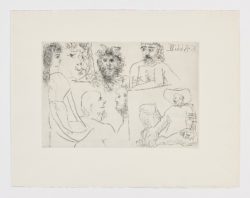 Mujer, fauno y hombres barbudos mirando unos cuadros, 1966, Pablo Picasso