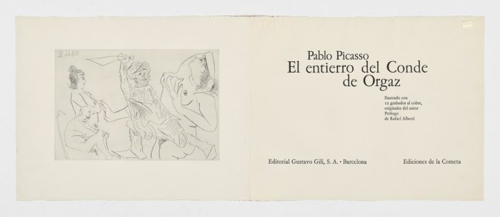 Hombre con babuchas amenazando a una mujer desnuda con un puñal delante de dos espectadores viejos, 1966, Pablo Picasso