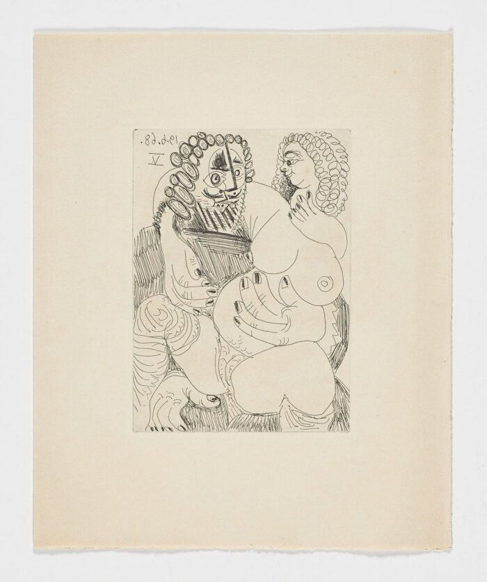 Prostituta gorda sobre las rodillas de un barbudo, 1968, Pablo Picasso