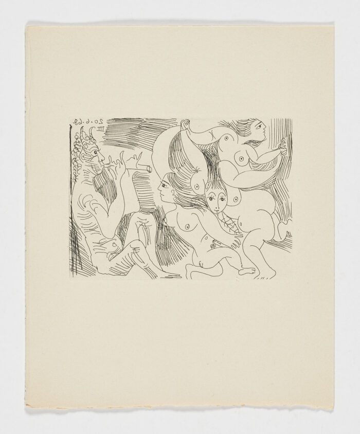 Fauno, flautista y bacantes, 1968, Pablo Picasso