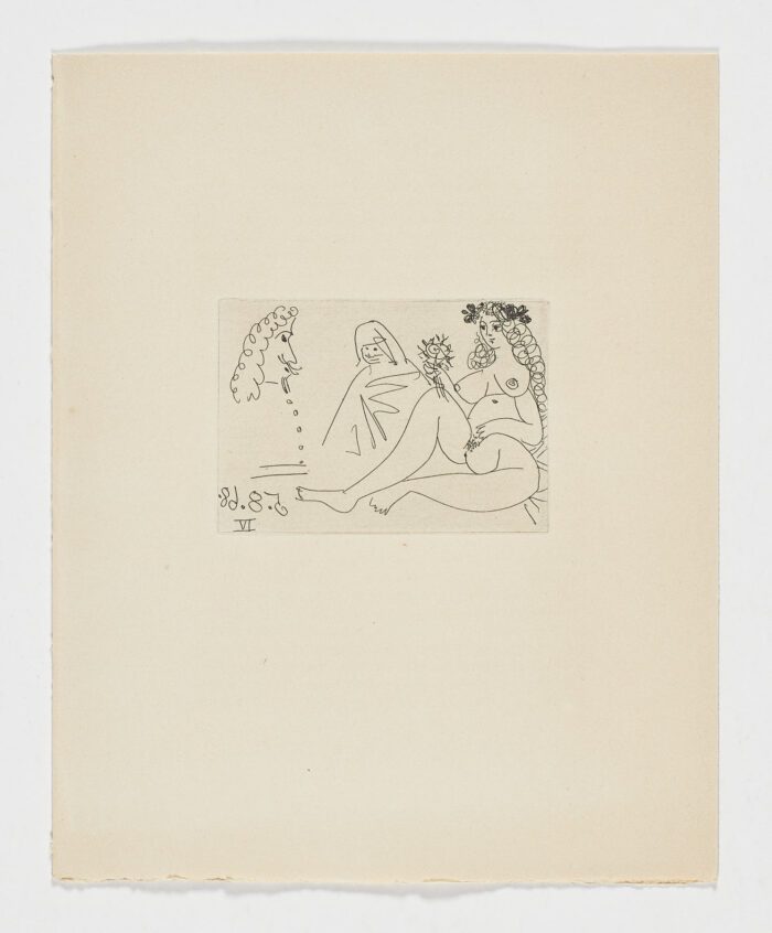 Mujer rubia con flor, Celestina y "mosquetero", 1968, Pablo Picasso