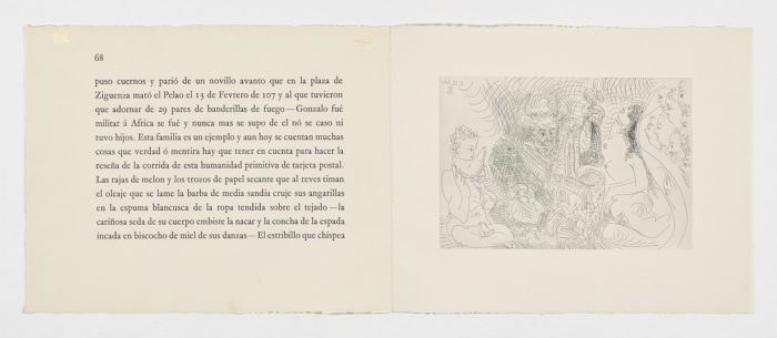 Teatro: cornudo como Zeus, con su águila, mujer y un personaje comiendo sandía, 1966, Pablo Picasso