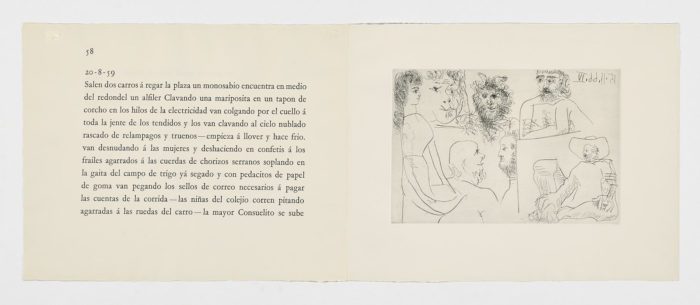 Mujer, fauno y hombres barbudos mirando unos cuadros, 1966, Pablo Picasso