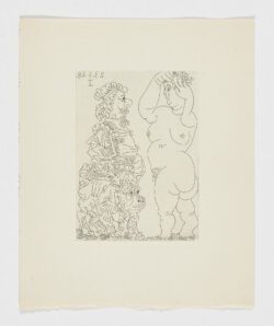 Prostituta gorda y hombre con boina rembranesca y con bulldog francés, 1968, Pablo Picasso